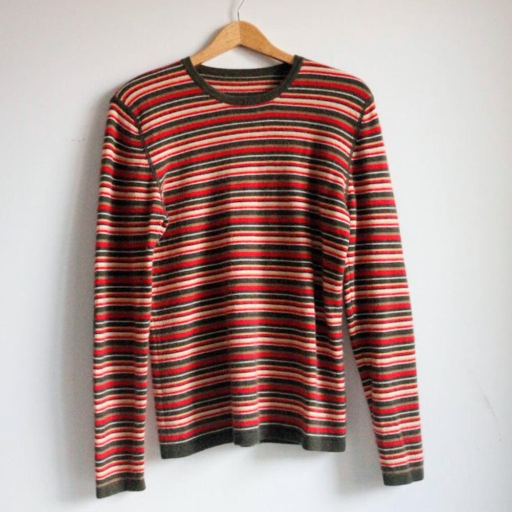Striped Fuzzy Sweater with Elbow Patches
